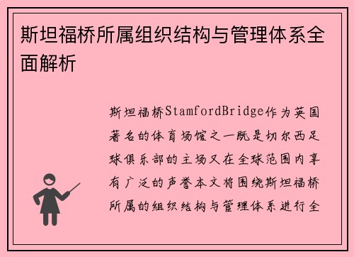 斯坦福桥所属组织结构与管理体系全面解析
